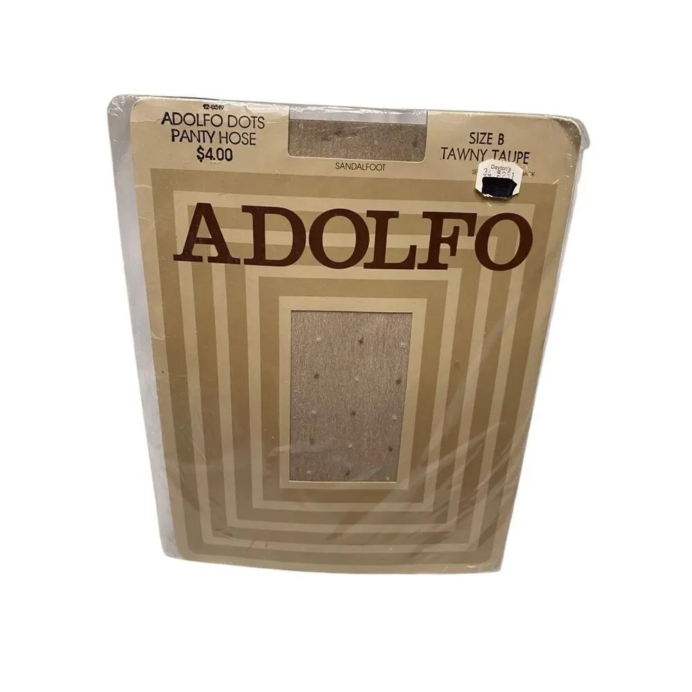 Adolfo Dots Pantyhose Tawny Taupe Size B Sheer Sandalfoot Nylon Vintage Hosiery
